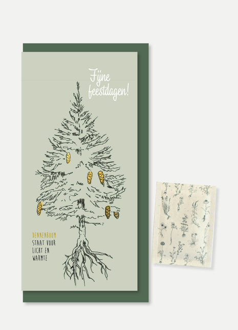 Happy holidays - long card in foil stamping with seeds